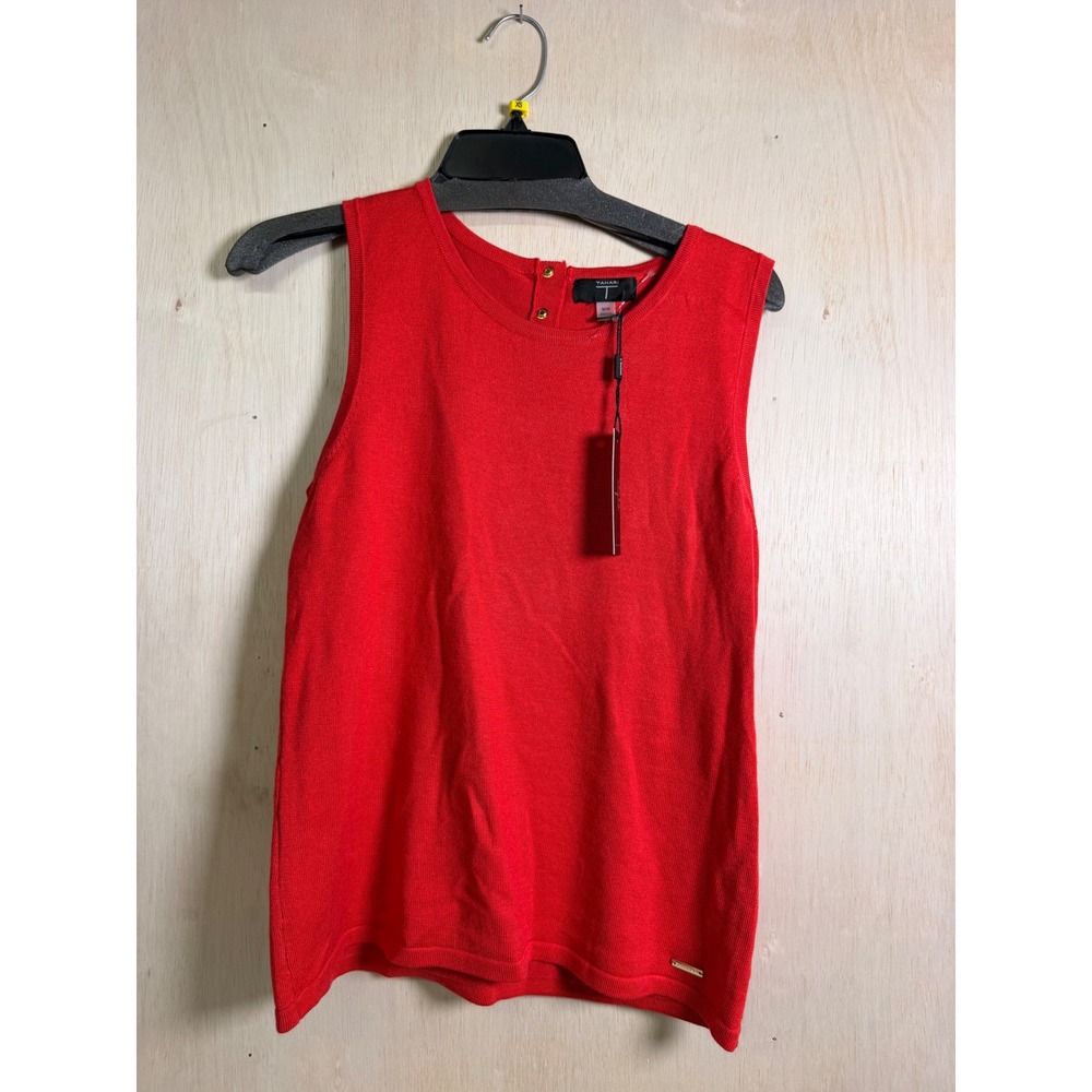 Tahari Knit Shell Tank Women Medium Apple Red Excellent Sleeveless Button Back